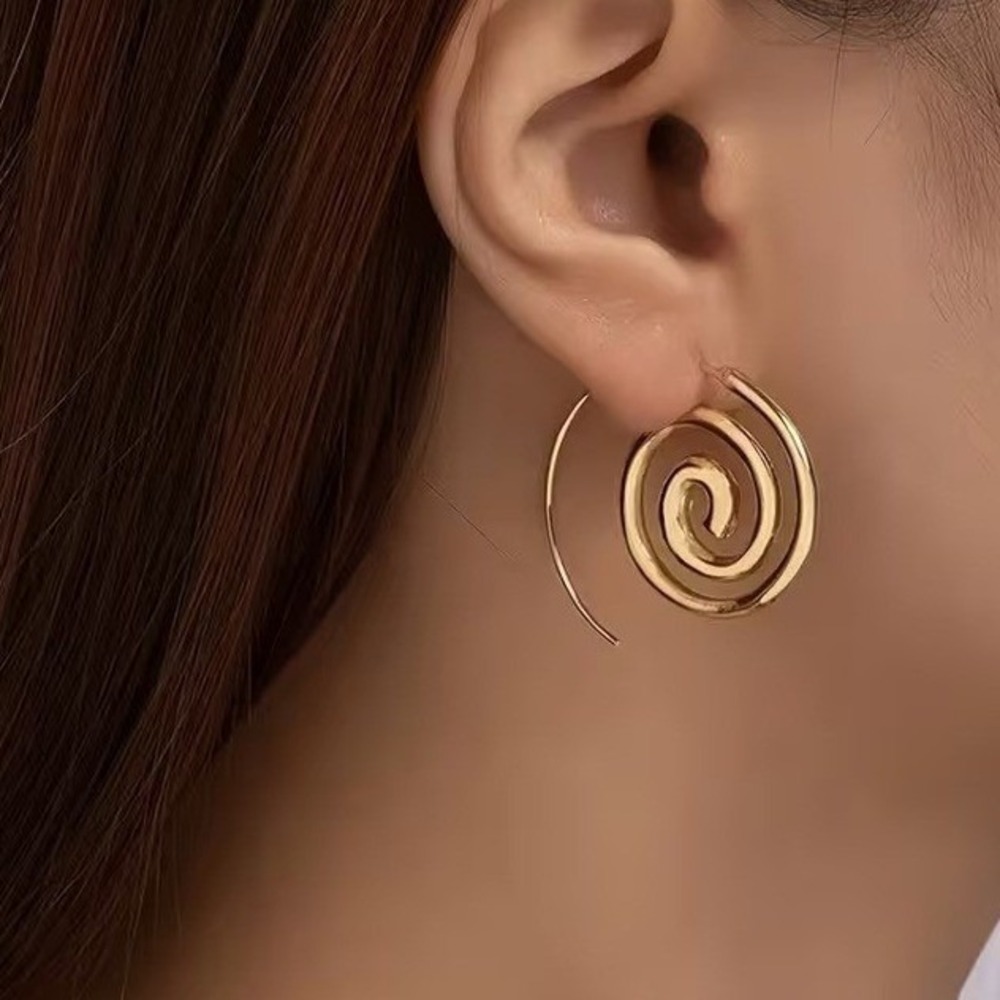 18K Gold Plated Spiral Hoop Earrings Women Fashion Statement Jewelry